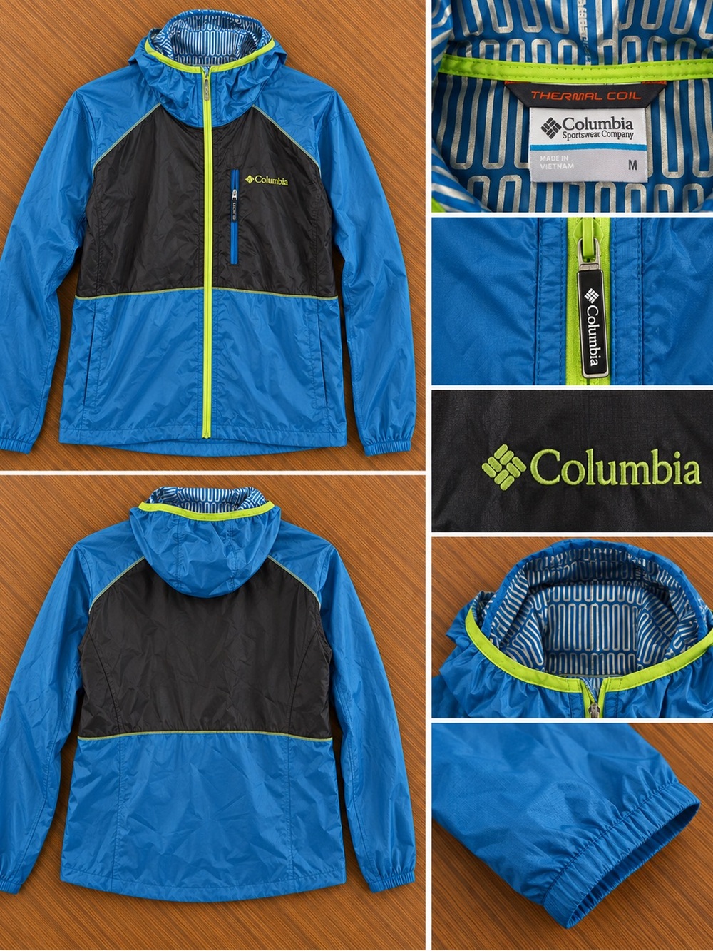 Columbia Women’s M Thermal Coil Blue Hooded Windbreaker Jacket
